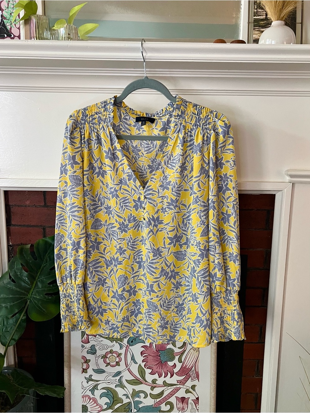 Eclair Yellow Ruched Cuff Blouse Top
